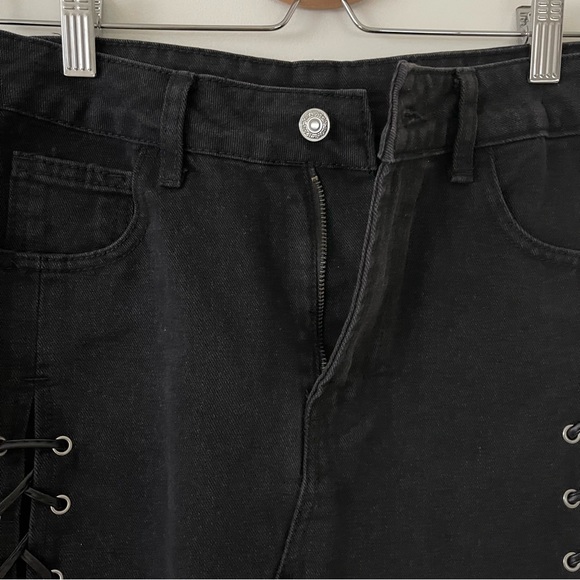 Lace Up Black Denim Skirt, S= US 4 - Picture 8 of 14